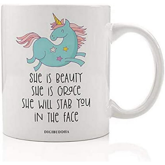 Beauty & Grace Blue Unicorn Mug Gift Idea Funny Horned Horse Woman's Birthday Christmas Holiday Present for Female Family Friend Lady Coworker 11oz Ceramic Coffee Beverage Tea Cup DM0534_2