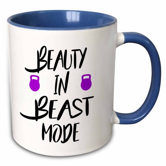 3drose, Beauty in Beast Mode with the Exercise Workouttypography, 11oz Two-tone Blue Mug