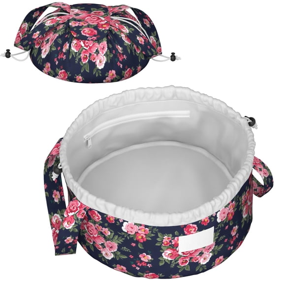 Beauty Lay Flat Makeup Bag - Large Floral Drawstring Travel Cosmetic Organizer, Lightweight Toiletry Bag with Zipper Pocket & Mesh Compartment, Storage Case Shower Bag for Women & Men Pratictal Gift