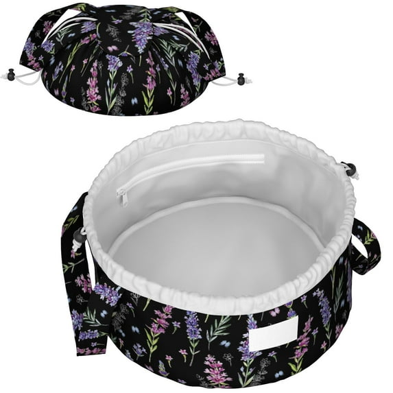 Beauty Lay Flat Makeup Bag - Large Floral Drawstring Travel Cosmetic Organizer, Lightweight Toiletry Bag with Zipper Pocket & Mesh Compartment, Storage Case Shower Bag for Women & Men Pratictal Gift