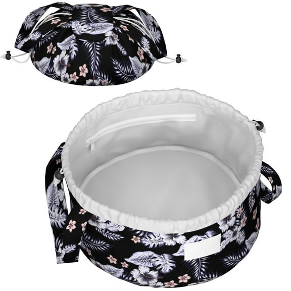 Beauty Lay Flat Makeup Bag - Large Floral Drawstring Travel Cosmetic Organizer, Lightweight Toiletry Bag with Zipper Pocket & Mesh Compartment, Storage Case Shower Bag for Women & Men Pratictal Gift