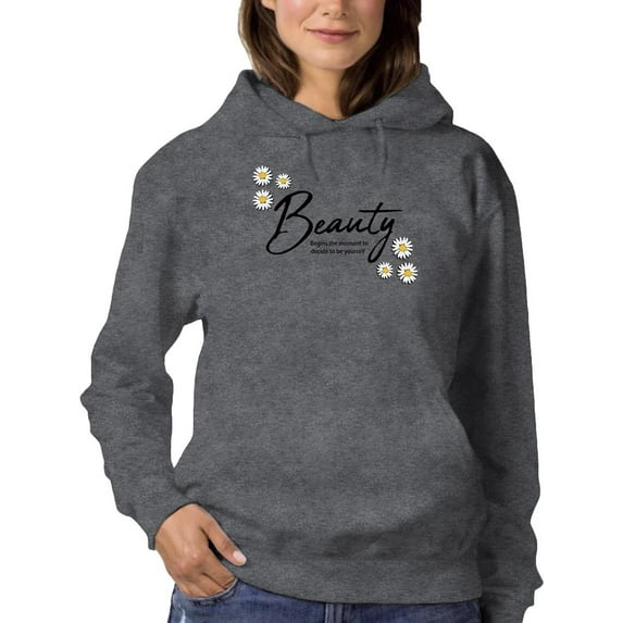 Beauty Lettering With Daisy Hoodie Women -Image by Shutterstock, Female 4X-Large