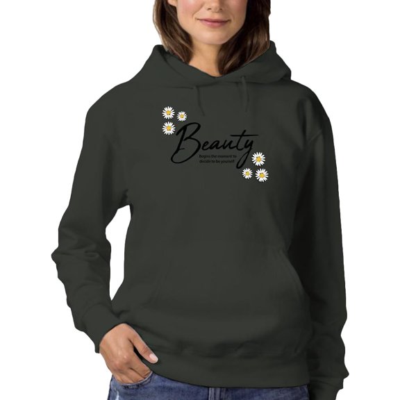 Beauty Lettering With Daisy Hoodie Women -Image by Shutterstock, Female 5X-Large