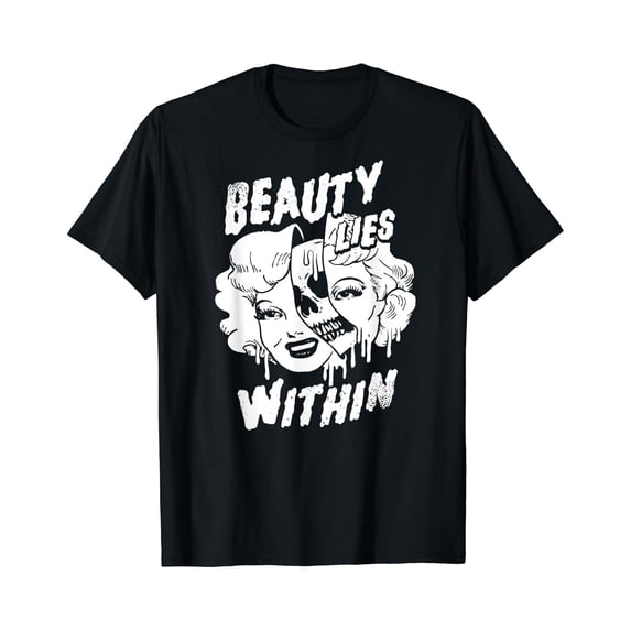 Beauty Lies Within Glamour Makeup with Dripping Skull Inside T-Shirt ...