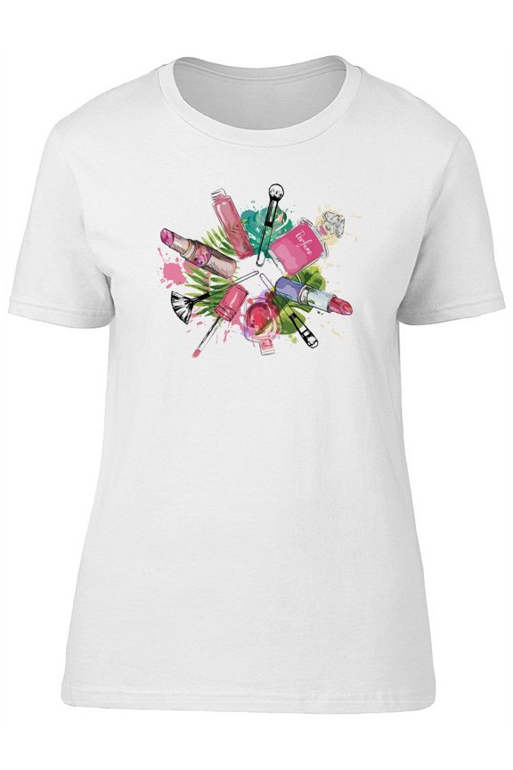 Beauty Makeup Sketch Doodle Tee Women's -Image by Shutterstock