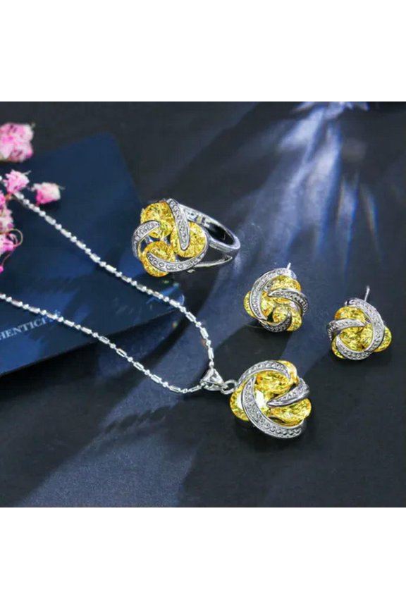 Beauty Multicolor Cubic Zirconia Round Pendant Necklace Earring Ring Jewelry Set