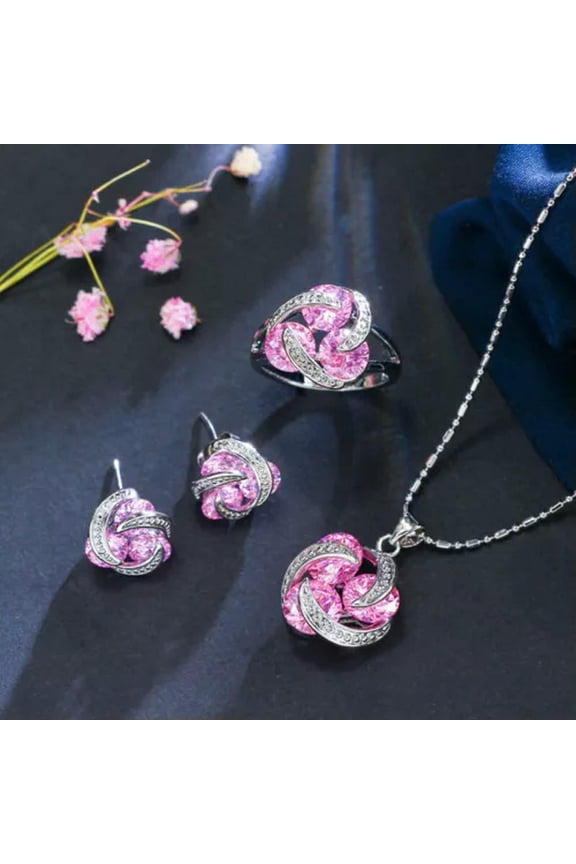 Beauty Multicolor Cubic Zirconia Round Pendant Necklace Earring Ring Jewelry Set