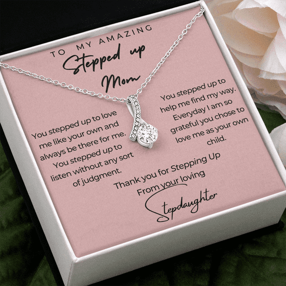 Beauty Necklace with Message Card, Gorgeous Step Mom from Stepdaughter, Alluring Beauty Necklace, White Alluring Necklace