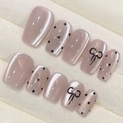 [Beauty Noodles] Hepburn Wind Polka Dot Bow Pure Handmade Xiaohongshu Popular Advanced Phototherapy Wholesale Nail Art