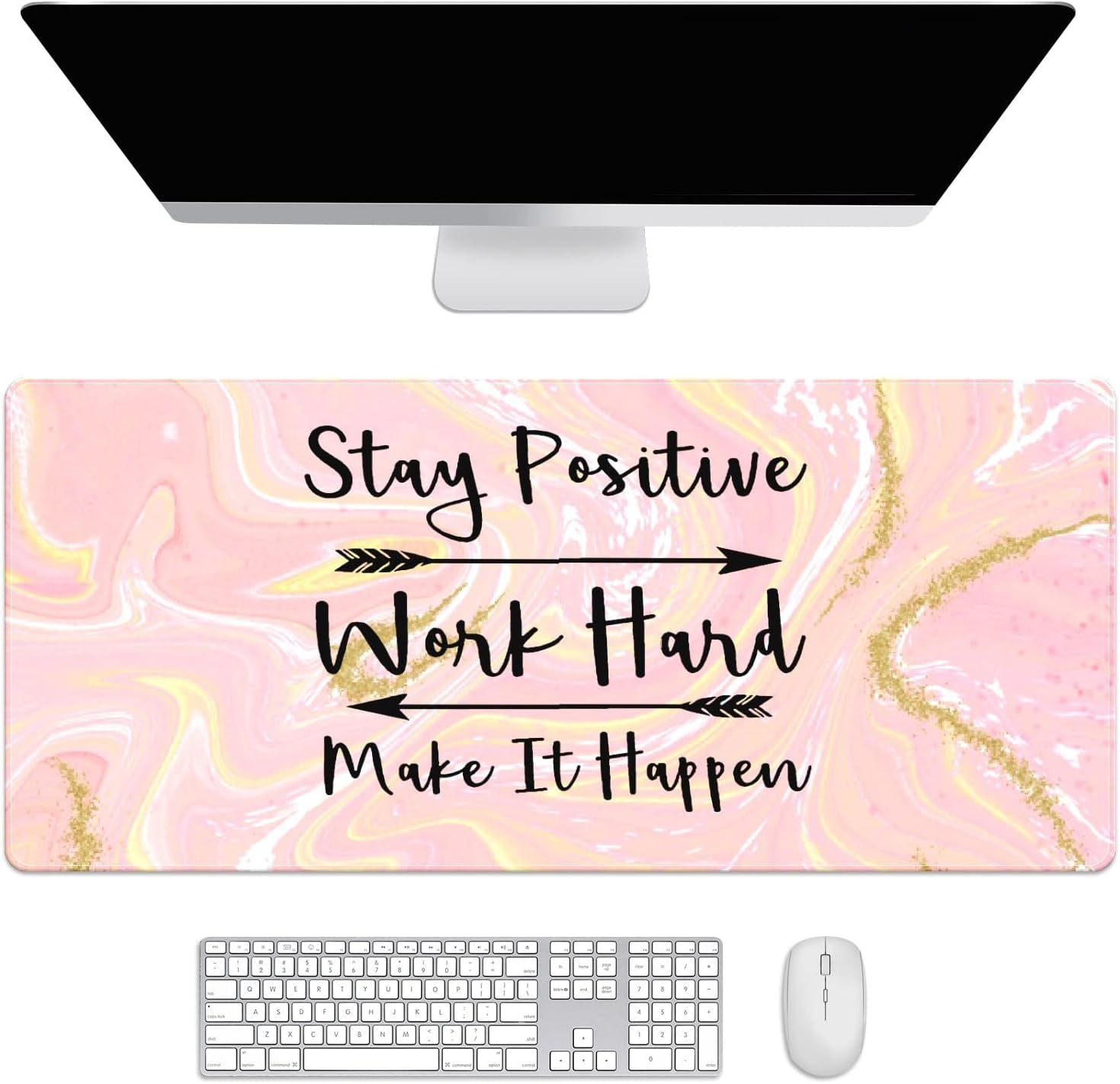 Beauty Pink Gold Sparkling Marble Desk Mat, Desk Accessory, Cute Workspace, Trendy Workspace, Trendy, 35.4x15.7in Large Gaming Mouse Pad, Cute Desk Topper, Pretty Desk Pad