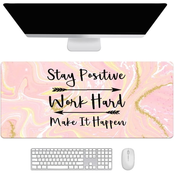Beauty Pink Gold Sparkling Marble Desk Mat, Desk Accessory, Cute Workspace, Trendy Workspace, Trendy, 35.4x15.7in Large Gaming Mouse Pad, Cute Desk Topper, Pretty Desk Pad