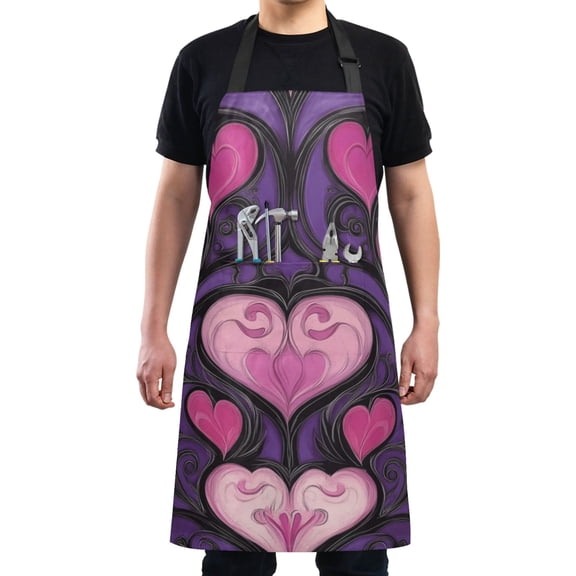 Beauty Pink Heart Chef Kitchen Apron with Pockets for Women Waterproof Aprons for Cooking Baking