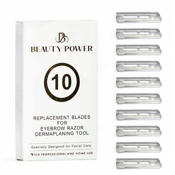 Beauty Power 10 Eyebrow Razor Blades - Face Razors for Women & Men, Eyebrow Trimmer Shaper with Precision Cover, Facial Shaver & Dermaplaning Tool for Smooth Skin (Blades)