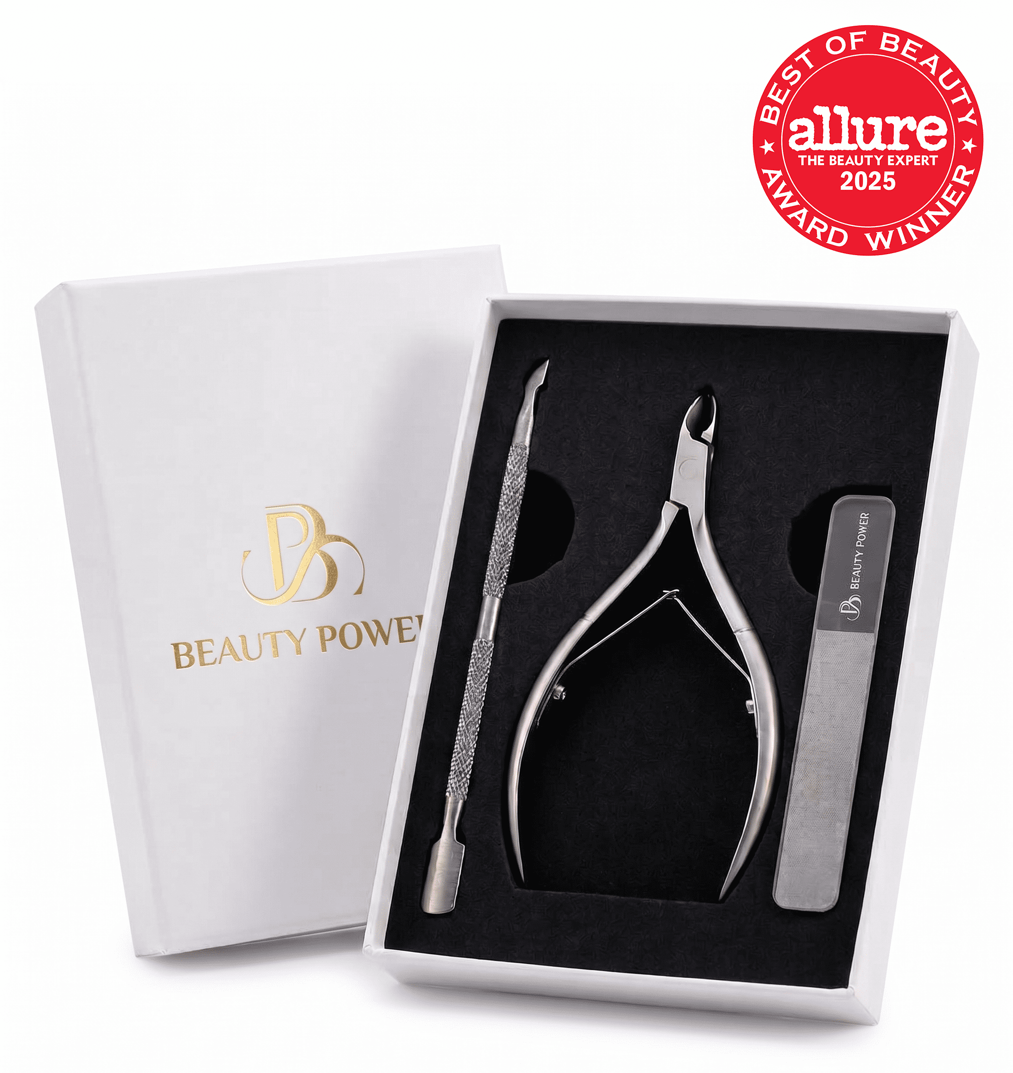 Beauty Power Professional Nail Care Set with Cuticle Trimmer/ Nipper & Cuticle Pusher & Nano Nail File - Award Winner - Gift Idea