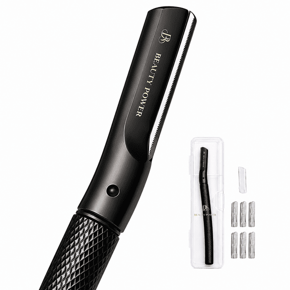 Beauty Power Eyebrow Razor with 6 Blades & Travel Case – Face Razors for Women & Men, Eyebrow Trimmer Shaper with Precision Cover, Facial Shaver & Dermaplaning Tool for Smooth Skin - Gift Idea