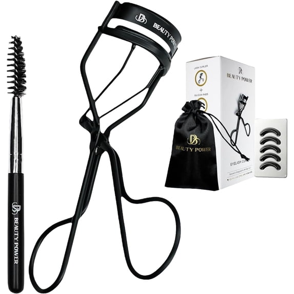 Beauyt Power Eyelash Curler with Brush, Natural Lash Lift with 5 Black Peplaceable Silicone Pads for All Eye Types