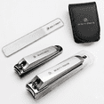 thumbnail image 1 of Beauty Power Nail Clippers Set for Men 3 in 1 - Stainless Steel Toenail and Fingernail Clippers with Glass File, Anti Splash, PU Leather Travel Case - Fathers Day Gift - Black, 1 of 9
