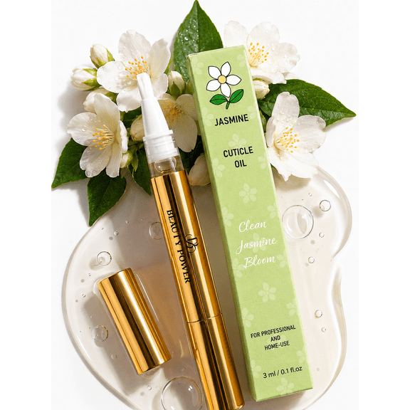 Beauty Power Nail Oil Cuticle Pen - Jasmine - Nail Strengthener & Growth Serum with Vitamin A, D, E, B5, Grapeseed & Natural Oils - Repair for Brittle, Thin Nails - Twist Brush Pen - Gift Idea
