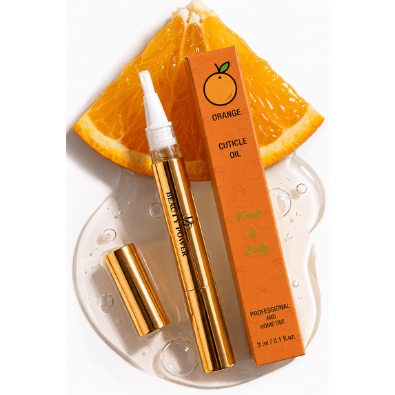 Beauty Power Nail Oil Cuticle Pen - Orange - Nail Strengthener & Growth Serum with Vitamin A, D, E, B5, Grapeseed & Natural Oils - Repair for Brittle, Thin Nails - Twist Brush Pen - Gift Idea