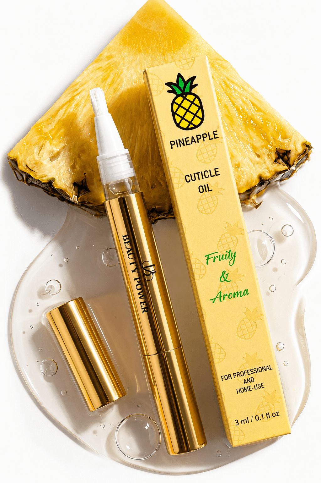 Beauty Power Nail Oil Cuticle Pen - Pineapple - Nail Strengthener & Growth Serum with Vitamin A, D, E, B5, Grapeseed & Natural Oils - Repair for Brittle, Peeling, Thin Nails - Twist Brush Pen