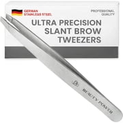 Beauty Power Professional Ultra Precision Slant Tweezers - German Stainless Steel Tweezers for Eyebrows, Facial Hair, Chin & Ingrown Hair Removal, Durable & Lightweight Grooming Tool, Gift Idea