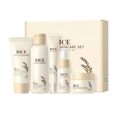 Beauty Products for Women, Rice Five Piece Moisturizing Cream Moisturizing Plant Extract Facial Skincares Set Box 300ml