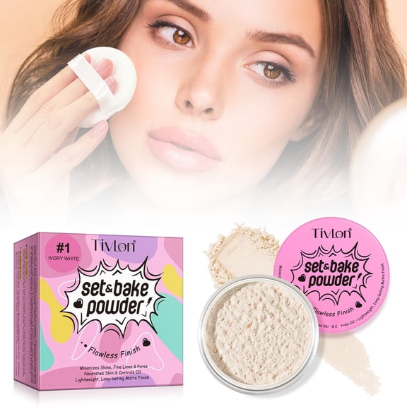 Beauty Puff Puff Pass Set and Bake Setting Powder for Makeup, Extra Fluffy Loose Face Powder Poof, Soft Natural Face Makeup for Uneven Skin Tone - Lvory White