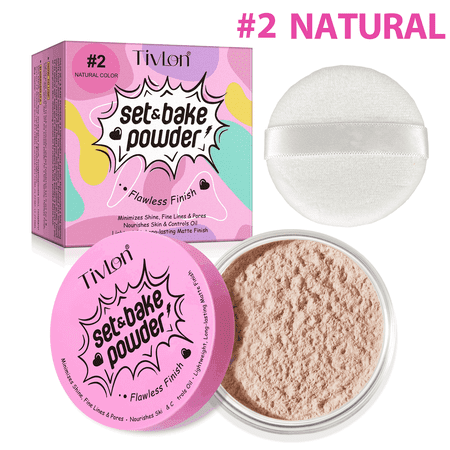 Beauty Puff Puff Pass Set and Bake Setting Powder for Makeup, Extra Fluffy Loose Face Powder Poof, Soft Natural Face Makeup for Uneven Skin Tone - Natural Color