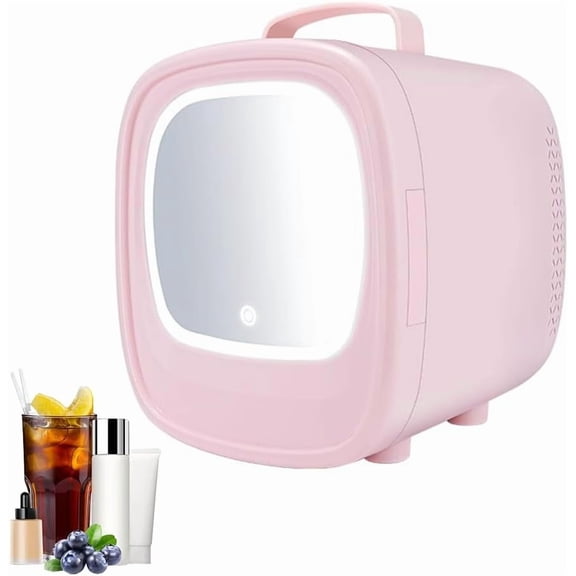 Beauty Refrigerator with Dimmable LED Mirror, 6L Makeup Mini Fridge, Portable Cosmetic Freezer, Low Noise Small Icebox for Car, Office And Food