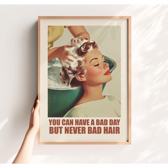 Beauty Room Wall Art Retro Salon Print Bad Hair Quote Vanity Decor