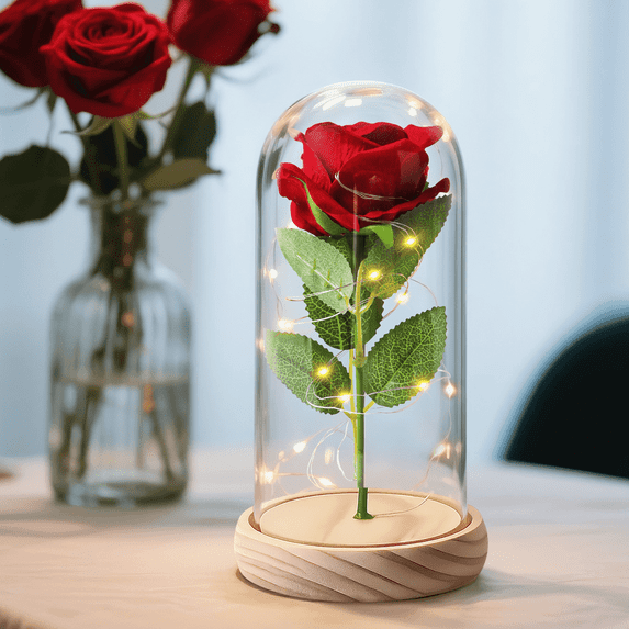 Qoosea Mothers Day Gifts, Eternal Rose Flower Dome with LED Light, Birthday Gifts for Women Her Mom Valentines Day Decorations, Red Roses Room Decor