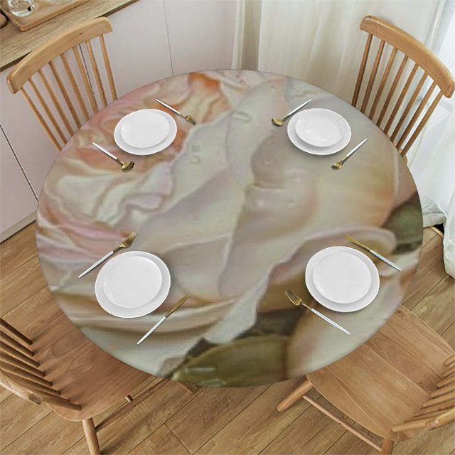 Beauty Roses Print Round Fitted Stretch Tablecloth Elastic Fitted Table