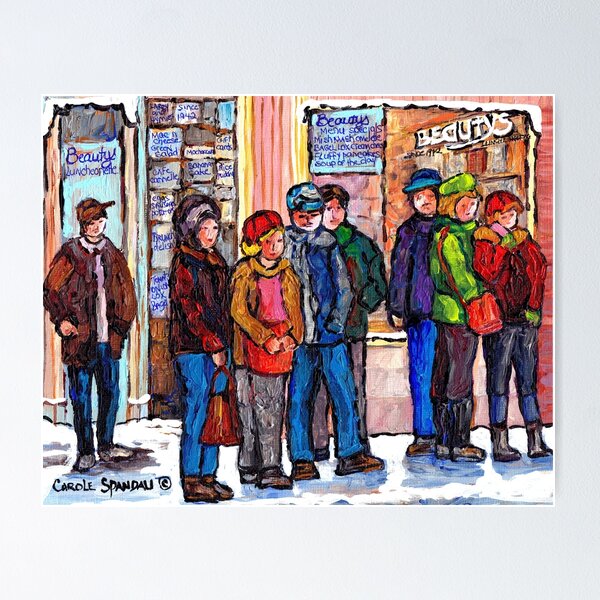 Beauty'S Luncheonette Line-Up Montreal Winter Scene Painting Poster ...