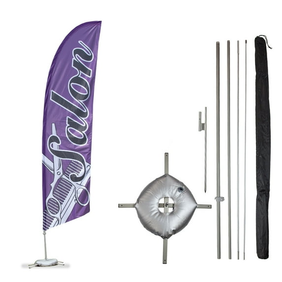 Beauty Salon Feather Flag Kit - 13.5ft Swooper Flag with Pole Set, Ground Spike, Cross Base and Weight Bag - Printed in The USA