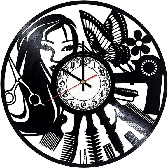 Beauty Salon Hairdresser Style Vintage Black Vinyl Record Wall Clock Wall Art 3D Modern Design Office Bar Room Home Decor Gift