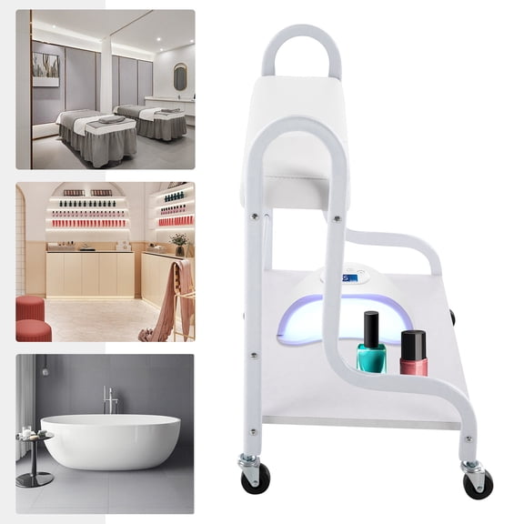 Beauty Salon Nail Spa Portable Trolley Cart for Foot Bath Manicure Foot Rest with 4 Wheels White
