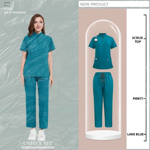 Beauty Salon Nursing Uniforms Hospital Nurses Work Clothes Europe and The United States Summer Casual Collar Zipper Short-sleeved Surgical Clothing