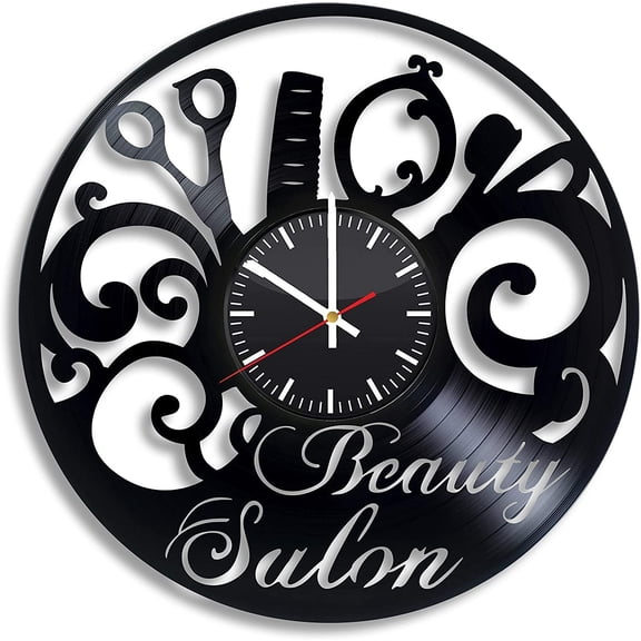 Beauty Salon Parlor Beautician Vintage Black Vinyl Record Wall Clock Wall Art 3D Modern Design Office Bar Room Home Decor Gift
