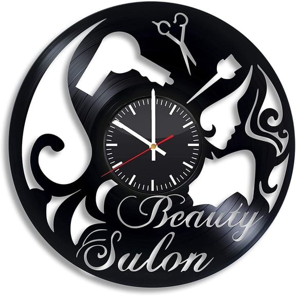 Beauty Salon Parlor Beautician Vintage Black Vinyl Record Wall Clock Wall Art 3D Modern Design Office Bar Room Home Decor Gift