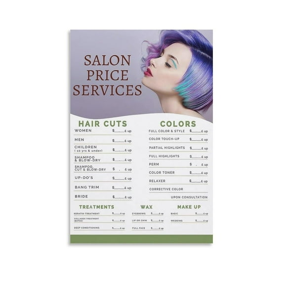 Beauty Salon Price List Poster Hair Salon Price Service Wall Art Beauty Barber Shop Poster Modern Family Decorative Gift