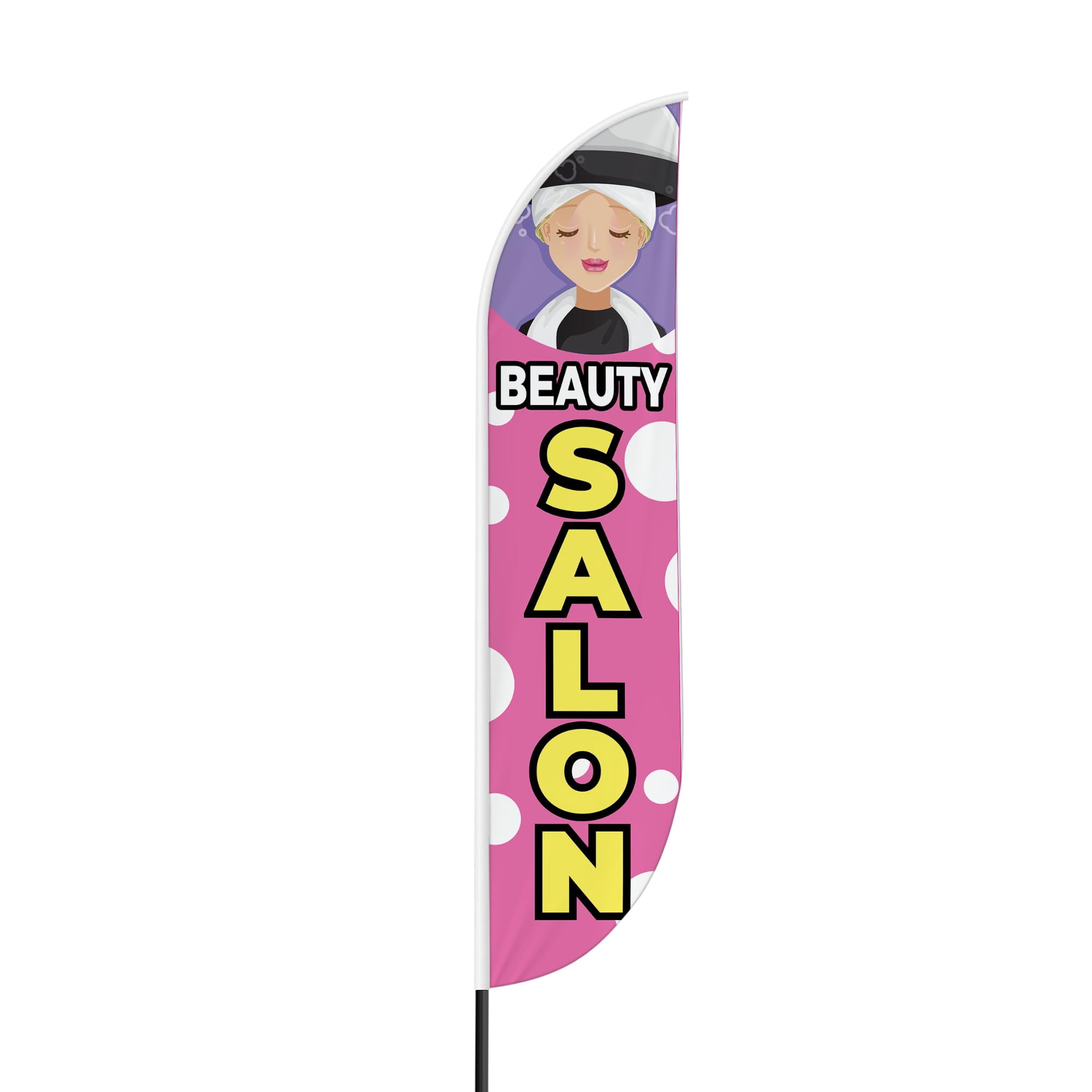 Beauty Salon Sign feather flag for Outdoor by Mavis Print | 11.5 FEET Long Polyester Outdoor Banner Flag for Easy Hang | HD Print Swooper I Flag Only for Salon Advertising | Made in USA I Flag Only