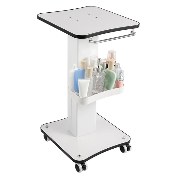 Beauty Salon Spa Trolley Cart, Professional Metal Rolling Cart, Mobile Beauty Instrument Stand on Wheels, Double Tier with Tray, White