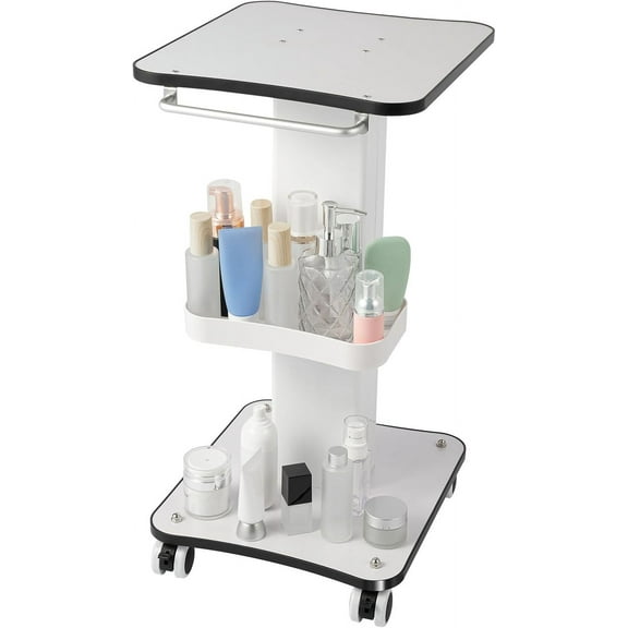 Beauty Salon Trolley Cart, 3 Tier Metal Salon Spa Rolling Trolley Stand Mobile Cart with Tray & Handle, Beauty Rolling Cart Moveable Esthetician Machine Cart, Tattoo Table Work Station, Load 88Lbs