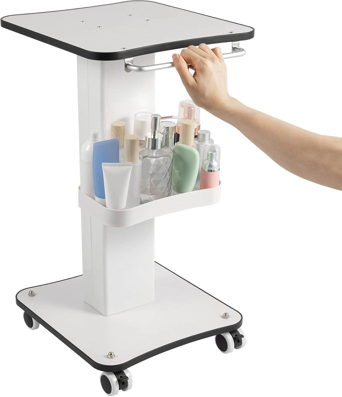 Beauty Salon Trolley with Wheels,Stand Mobile Rolling Esthetician Cart Holder Tattoo Station Hair SPA 3-Tier White Storage Organizer Tray