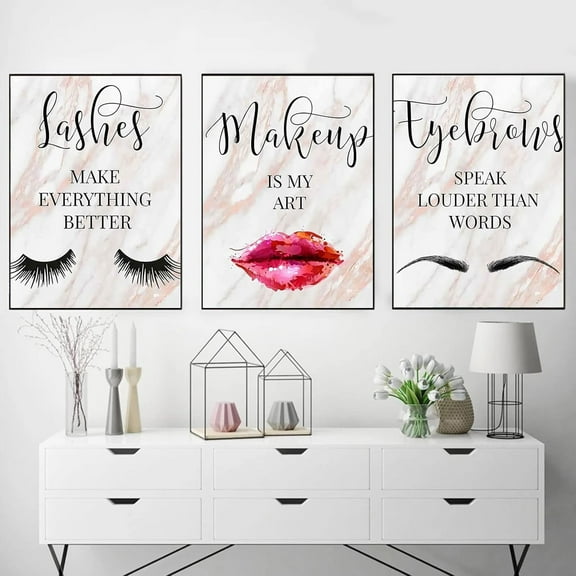Beauty Salon Wall Art Decor, Modern Canvas Wall Art Eyelashes Eyebrow Lips Poster Decor, Wall Art Prints Fashion Artwork Painting Nordic Wall Picture for Room Home Decoration