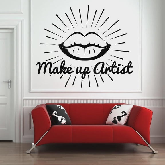 Beauty Salon Wall Decal Lip Lipstick Quotes Makeup Art Wall Stickers Pattern Girls Living Room Decors Cosmetics Removable 57x66cm