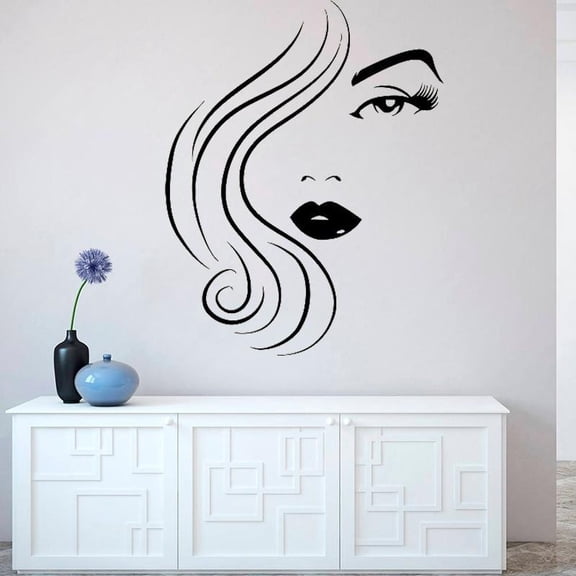 Beauty Salon Woman Face Wall Sticker Home Decoration Bedroom Vinyl Decal Mural for Girls Fashion Wall Tattoo Poster 42x53cm