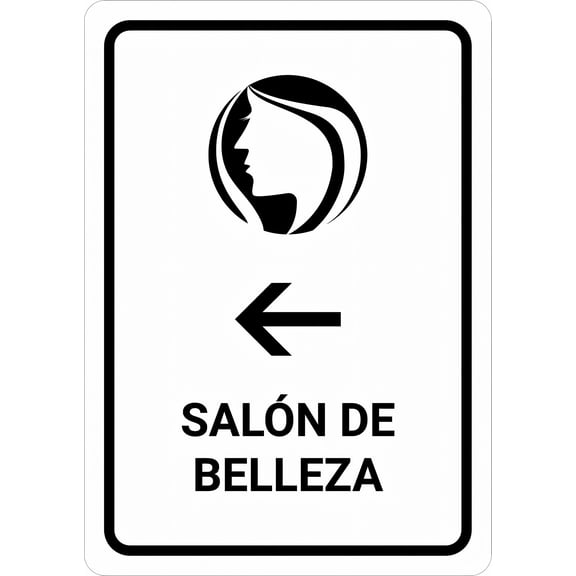 Beauty Salon with Left Arrow White Spanish Portrait Metal Sign 8"x12" - Spanish Alert, Danger Warning, Man Cave Yard Indoor Outdoor Wall