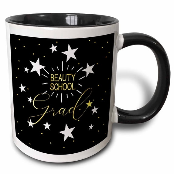 3drose, Beauty School Graduate Chalkboard and Star Theme, 11oz Two-tone Black Mug