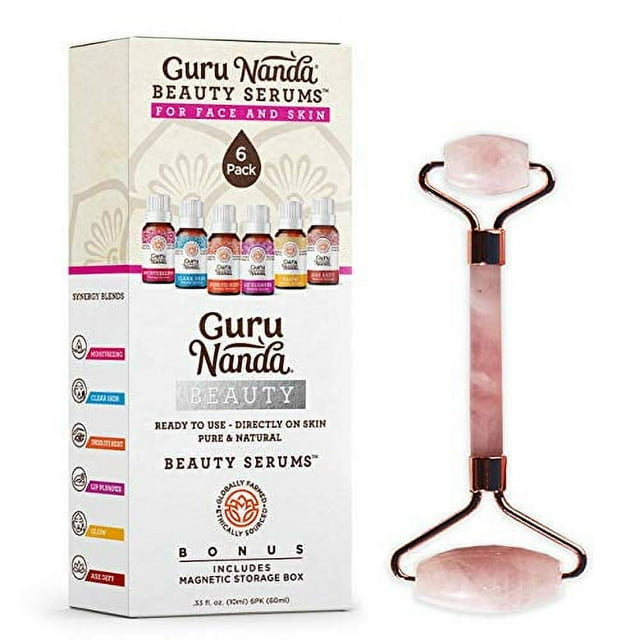 Beauty Serum Oils (Set of 6) with Rose Quartz Roller 100 Natural